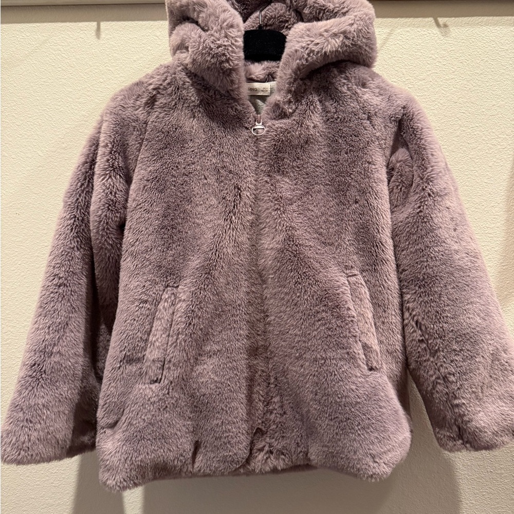 Mango Kids Plush Hooded Jacket - Lavender